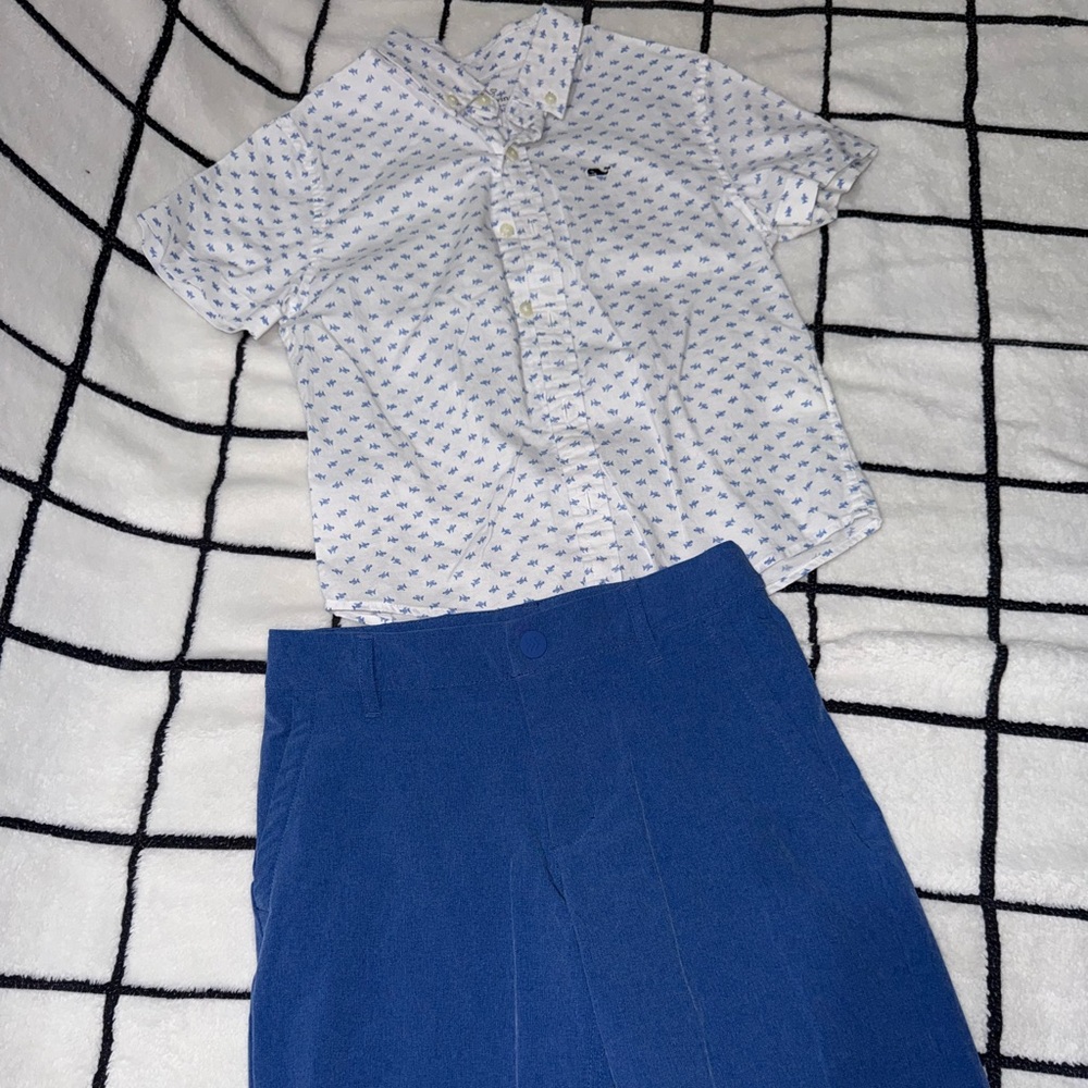 Vineyard Vines Blue Performance Shorts with Button Down Shirt